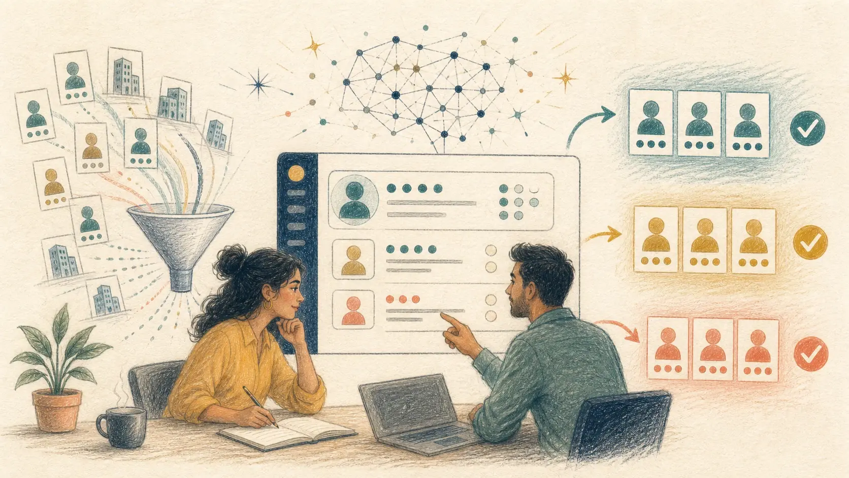 Equipo de marketing y ventas analiza contactos priorizados mediante un Lead Scoring con inteligencia artificial
