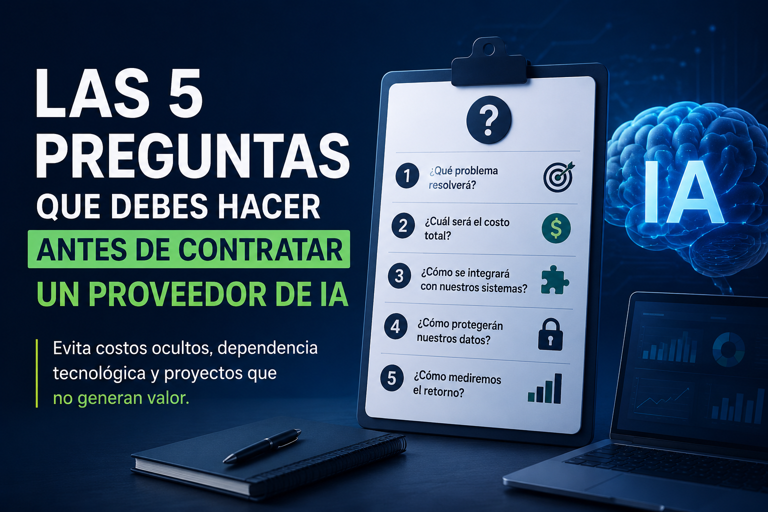 Las cinco preguntas clave para evaluar un proveedor de inteligencia artificial antes de contratar una solución para empresas.