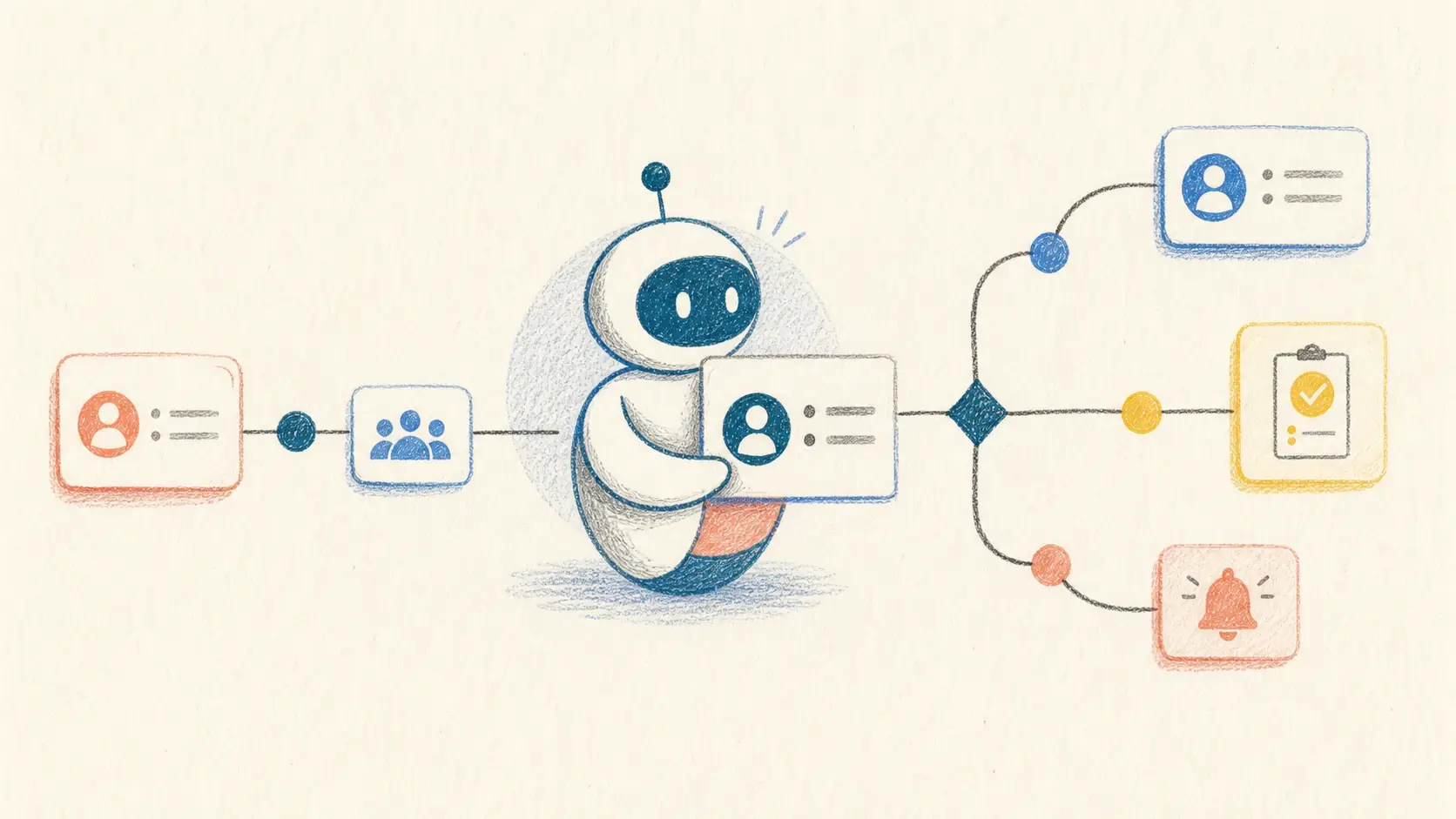Agente de inteligencia artificial coordinando tarjetas y rutas automatizadas dentro de un workflow de HubSpot
